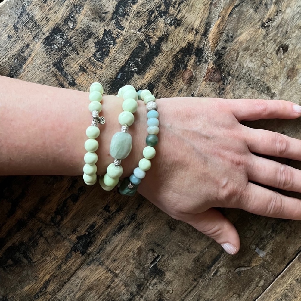 Set of 3 genuine assorted gemstone stretch bracelets